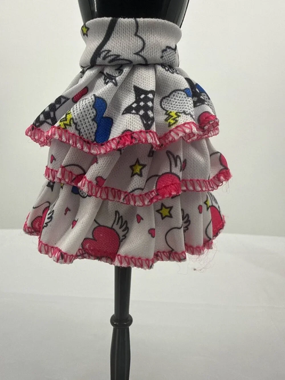 Fashion Doll White Tiered Ruffle Skirt Pink Hearts Stars